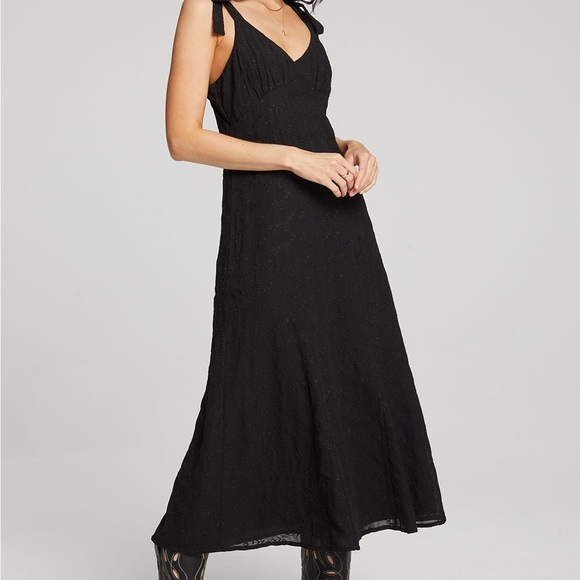 NWT Salt Water Luxe cline tank midi dress black size small lined tie straps - Picture 1 of 10